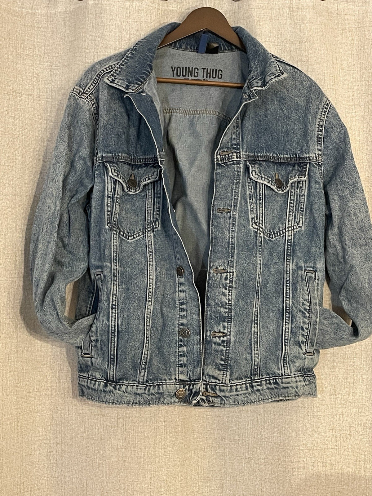 SAINT LAURENT Young Thug Denim Cherubino YSL Edizione Limitata H&M Giacca Uomo Jeans Blu Medio