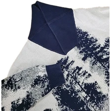 Sun & Stone Mens Sweater LARG3 Cotton Scenic Navy Cream Shawl Collar Preppy EUC