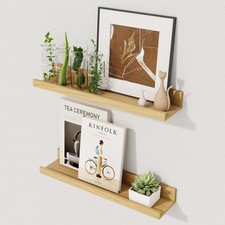 Floating Shelves  Picture Ledge Shelf Set of 2  Oak Wall Shelves with Lip ...