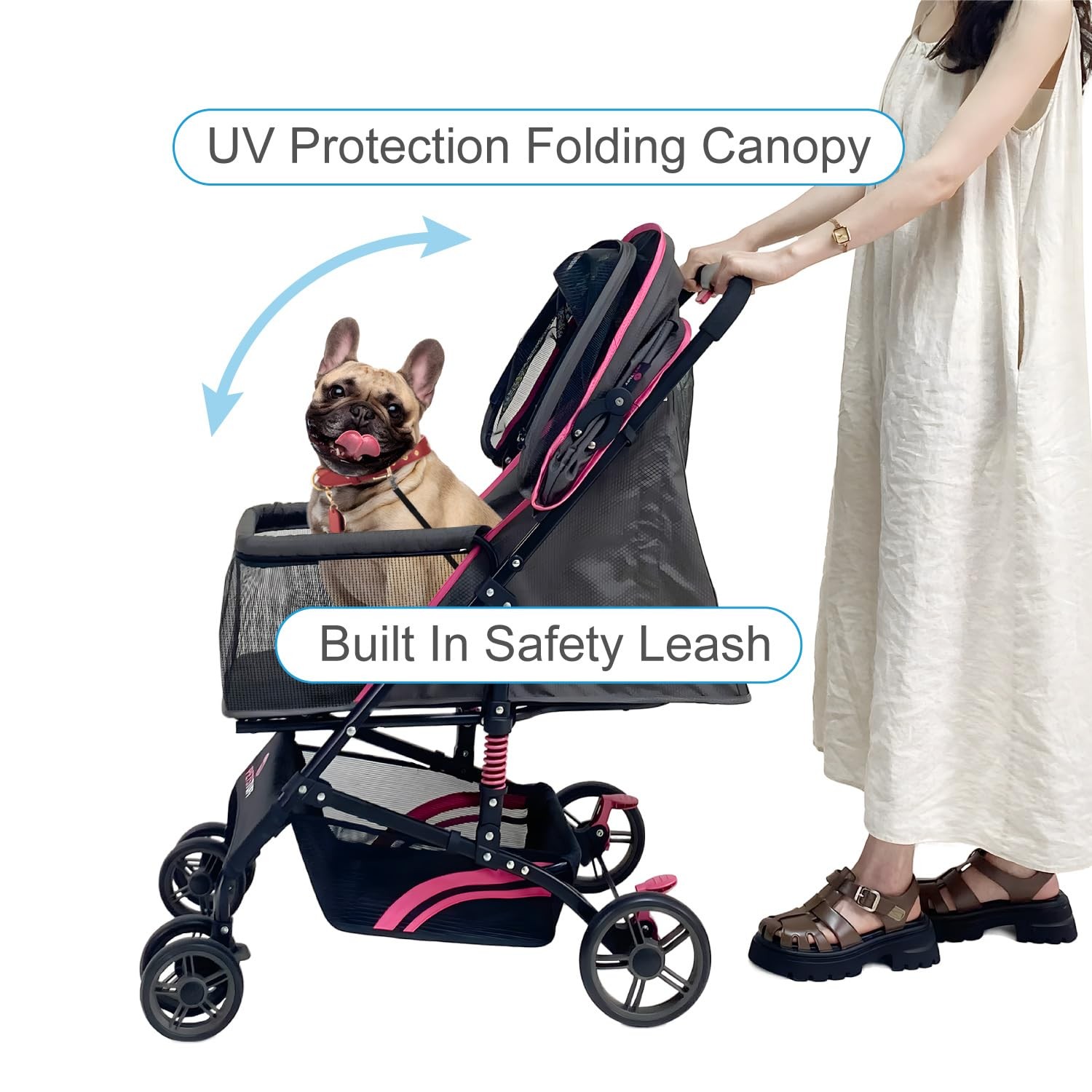 22” Buddy Buggies Foldable Pet Stroller - Shock Absorbing Frame with Storage ...