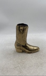 Vintage Home Decorative Gold Brass Cowboy Boot Tabletop Flower Vase