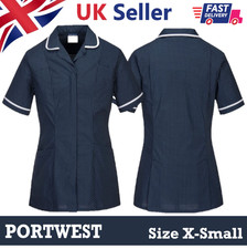 Healthcare Navy Polka Dot Tunic Uniform Nurses Carer Beauty Work Top Size XS