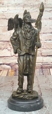 Indian Chief with Eagle and Spear Sculpture Hot Cast Genuine Bronze Statue Art