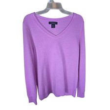 Tahari Luxury 2 Ply Cashmere Lavender Pullover V Neck Sweater Large