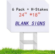 6 Pack 24"x18" White Blank Lawn Yard Signs Corrugated Plastic with Durable H-...
