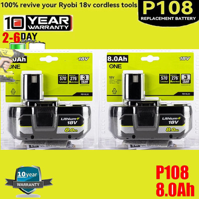 2PACK For RYOBI 18V 8.0Ah P108 High Capacity Battery 18Volt Lithium-Ion One Plus