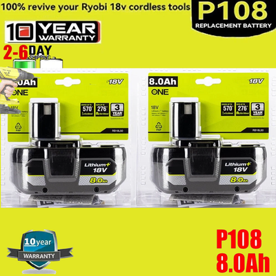 #ad 2PACK For RYOBI 18V 8.0Ah P108 High Capacity Battery 18Volt Lithium Ion One Plus $33.79