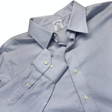 Brooks Brothers 1818 Regent Dress Shirt Mens 17.5 Blue Stripe Non Iron Cotton