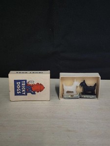 Vintage Tricky Dogs Set - Magnetic - Two Black & White Terriers - Original 1950s