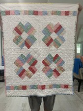 Crib Patchwork Quilt White Multicolor, Rectangular Unisex Baby/Toddler