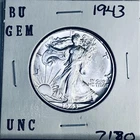 1943 BU GEM LIBERTY WALKING SILVER HALF UNC MS+++ U.S. MINT RARE COIN 7180