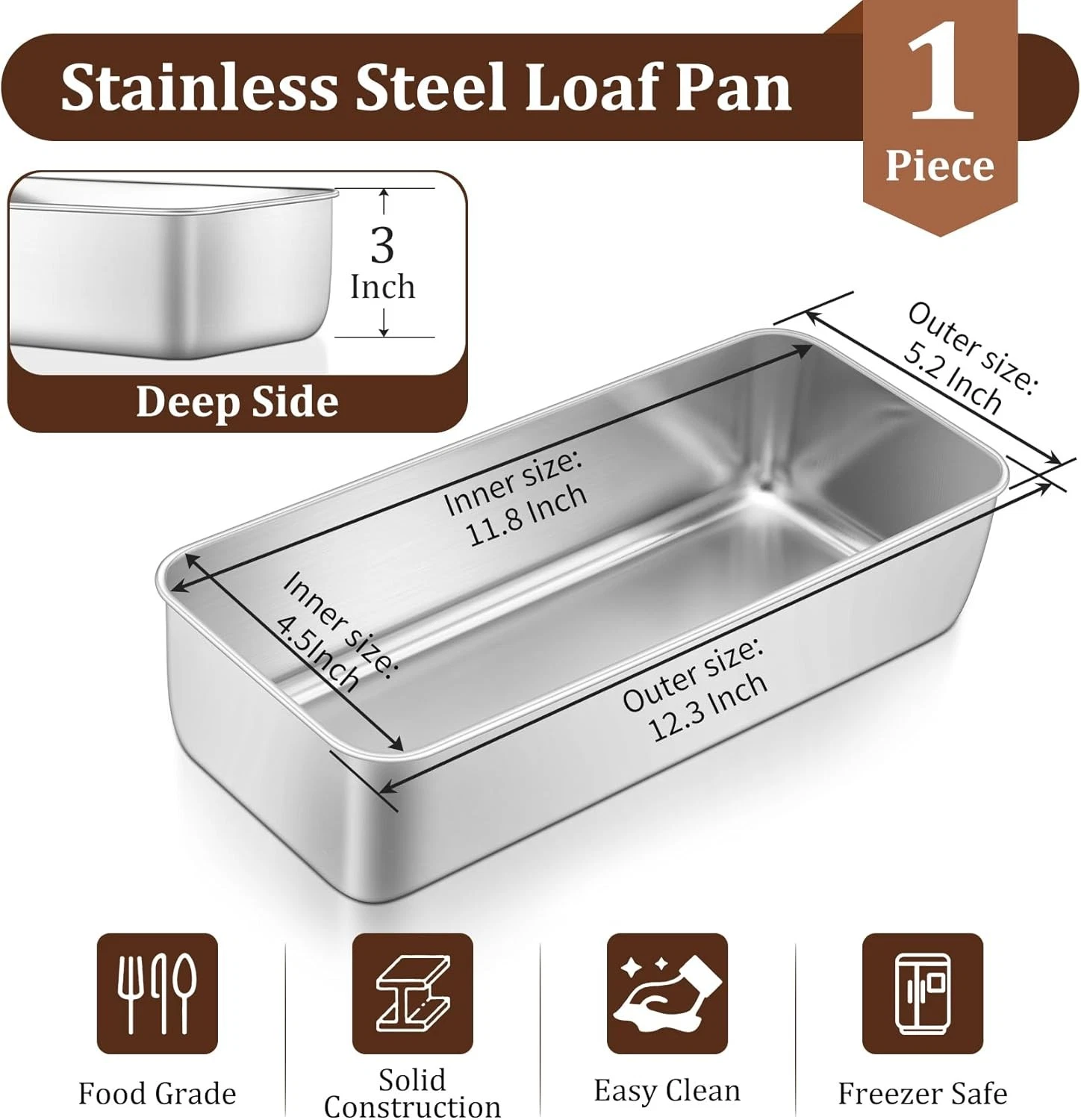 Loaf Pan, 12 X 5 Inch Stainless Steel Loaf Pans for Baking Bread, Large Bread Lo
Opens in a new wind