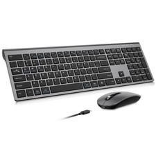 Rechargeable Wireless Bluetooth Keyboard Mouse Combo Full Size Grey Set