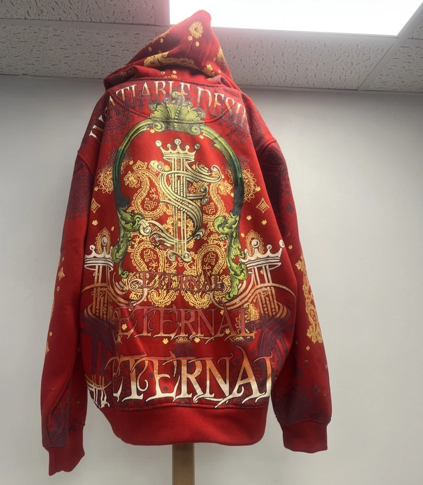 Vintage Raw Blue Eternal Legacy Red Paisley Y2K Zip Up Hoodie XL H08 - image 3 of 4