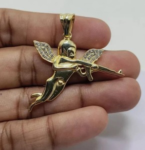 Authentic 2CT Round Cut Lab-Created Diamond Angel Charm Pendant 14K Yellow Gold Plated