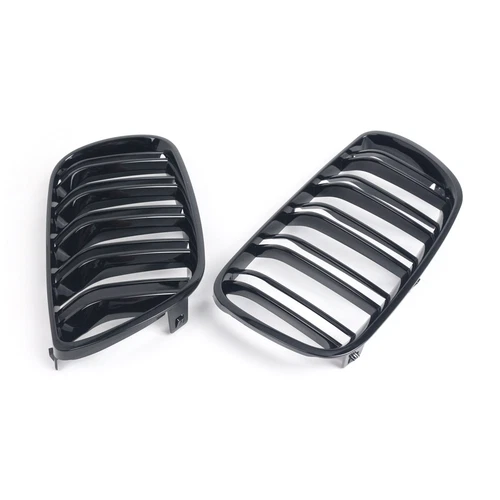 Gloss Black Double Line Front Kidney Grille Grill For 2007-2010 BMW X3 E83 ABS - Foto 4 di 10