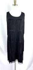 NWT Chicos Fringe Cocktail Party Dress Size M Black Felicia Sleeveless $169