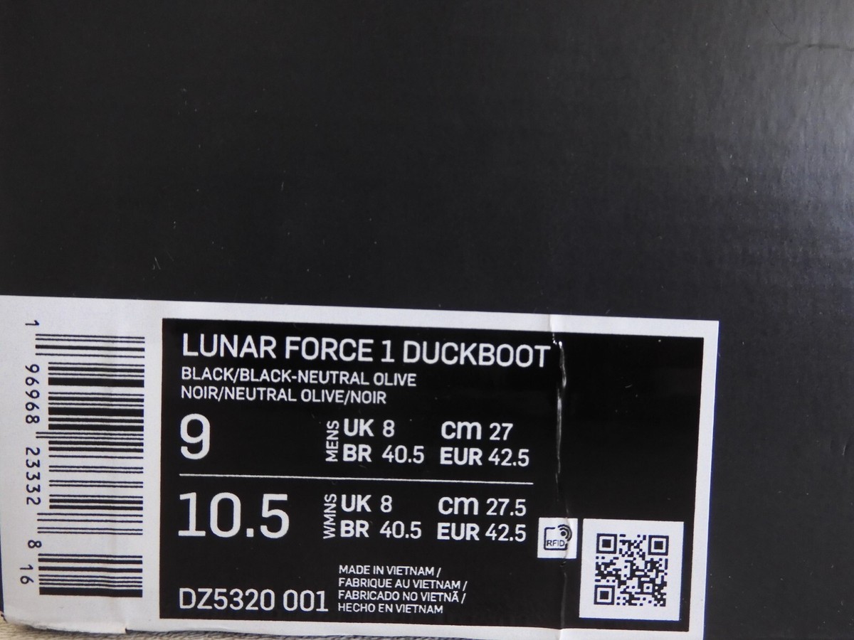 Nike Lf1 Lunar Air Force 1 Duckboot Black-Neutral Olive Mens Sz 9