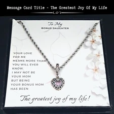 For My Bonus Daughter/In-law  | Vintage Style Purple Heart Necklace - Message
