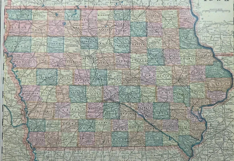 Mapa IOWA 1893 de colección 14"x11" antiguo original AMES DES MOINES DAVENPORT IA Foto 3 de 4