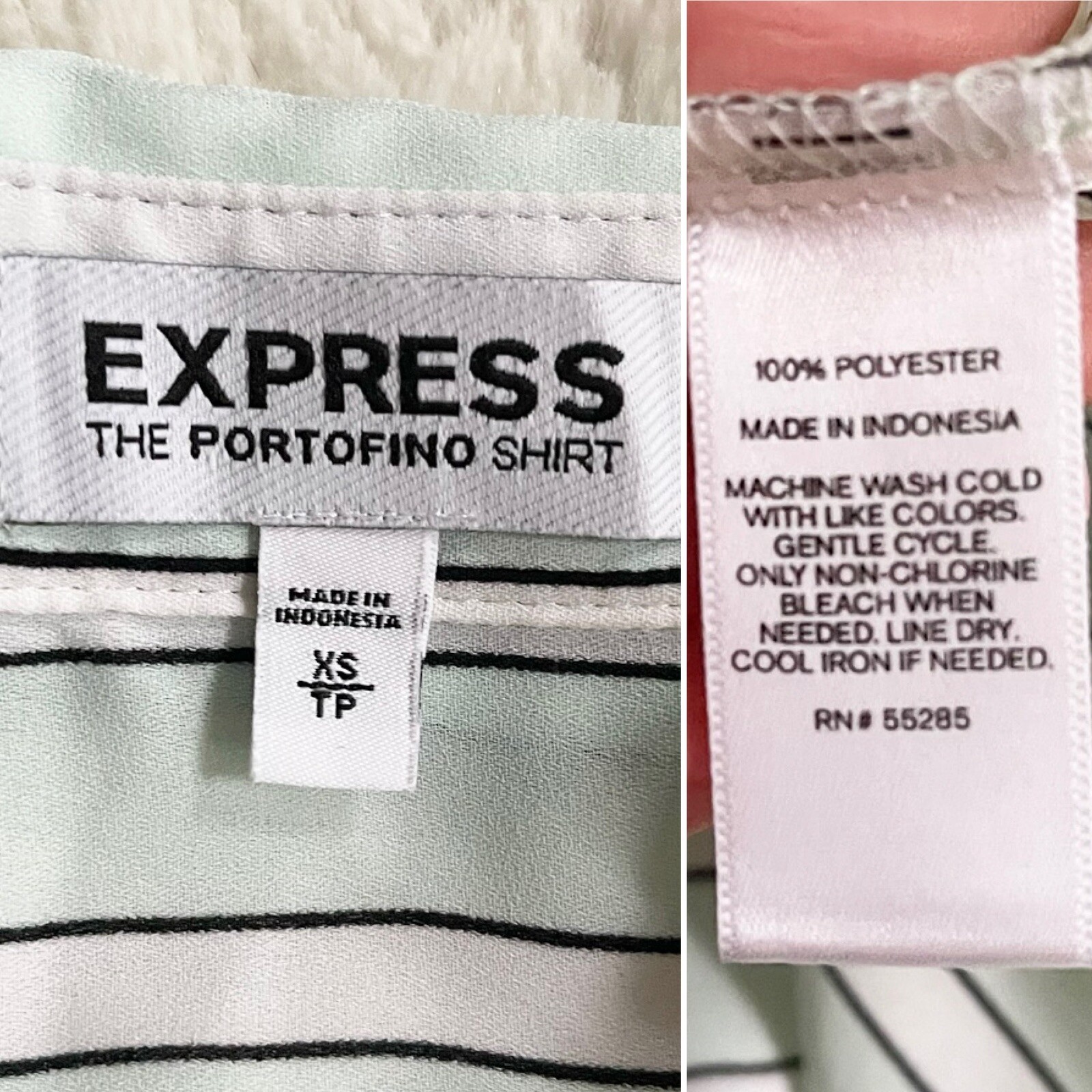 Express | Mint Striped Button Down Roll Tab Porto… - image 10