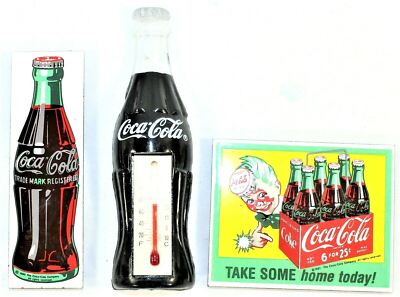(3) Coca Cola Magnets- Memo Holder; Thermometer : Take Some Home Today