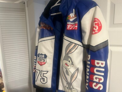 Members Only x Bugs Bunny Looney Tunes Leather Jacket That's ALL Folks Men  L