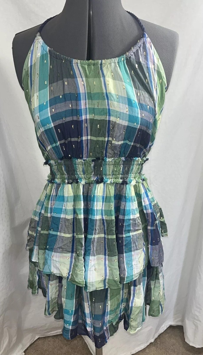 Aerie Dress Womens Small White Gauzy Halter Tiered Sundress Mini Tied NWT