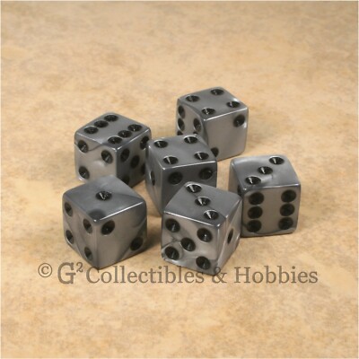 New 6 Olympic Silver w Black Pips D6 Dice Set D&D RPG Game Die 16mm 5/8 inch