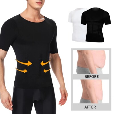 Herren Bauchweg Shirt Abnehmen Body Shaper Unterhemd Muskelshirt Mieder Weste DE