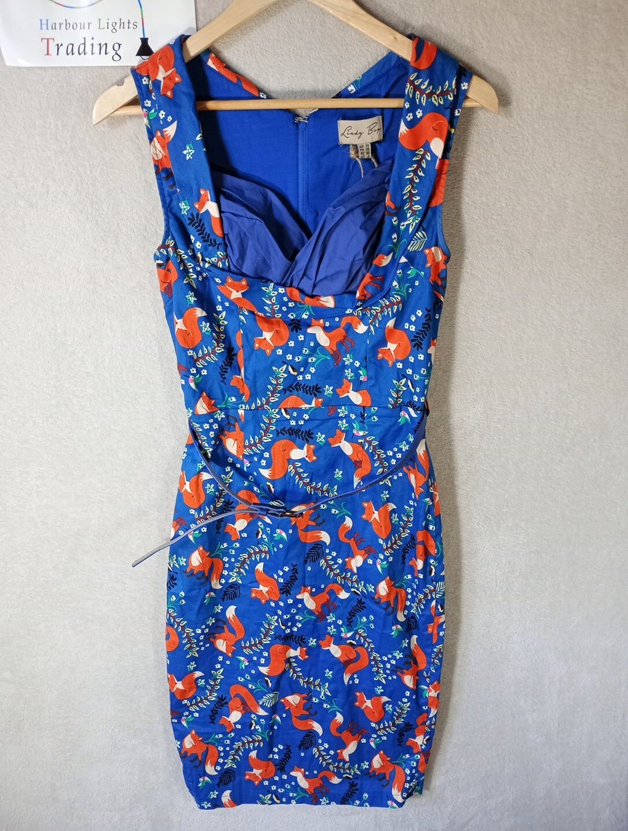 Lindy Bop Dress Womens Retro Fox Blue Orange UKS 10 Pin Up Wiggle - Main Image