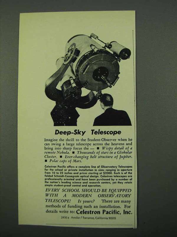 1969 Celestron Telescope Ad - Deep-Sky Telescope