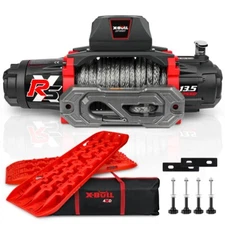 X-BULL Electric Winch 13500LBS 12V Synthetic Rope Towing Red Recovery Tracks