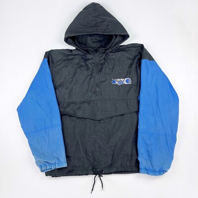 Vintage Competitor NBA Nylon Orlando Magic Hooded Rain Jacket Coat Top Mens L