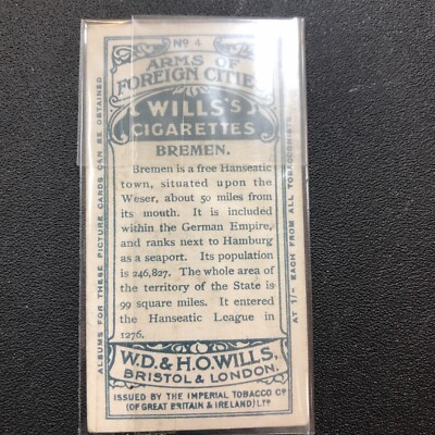 1912 WILLS Cigarettes Foreign Cities BREMEN Coat Of Arms #4 Tobacco card