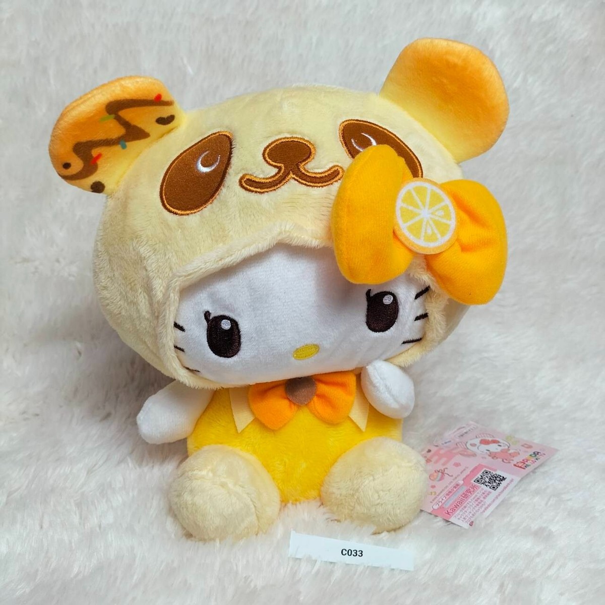 Sanrio C031 Panda Hello Kitty Yellow Orange Lemon TAG Plush 10