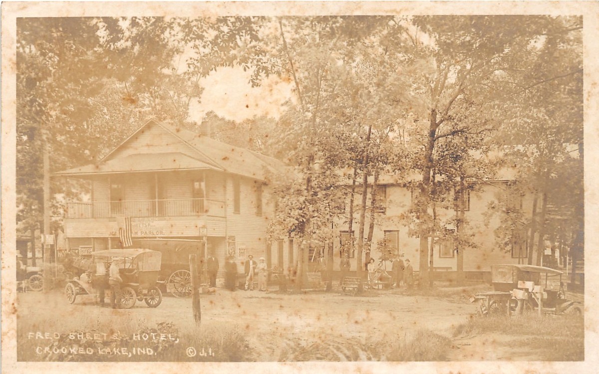 洋楽 Crooked Indiana Cartell J63/ Crooked Lake Indiana RPPC Postcard c1910 Fred Sheets Hotel