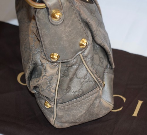 Gucci Embossed Monogram Guccissima Grey Leather Jockey Hobo Shoulder Handbag HS6 - Picture 6 of 18