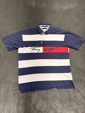 Vtg Tommy Hilfiger Shirt Mens XL Blue Thick Stripe Script Spell Out Y2k Polo
