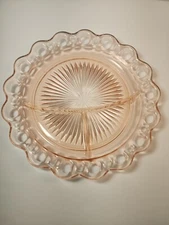 Jeanette Pink Depression Glass 10.5” Open Lace Divided Plate Platter