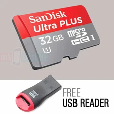 SanDisk Ultra Plus 32GB microSDHC UHS-I Class10 Memory Card + Generic USB Reader