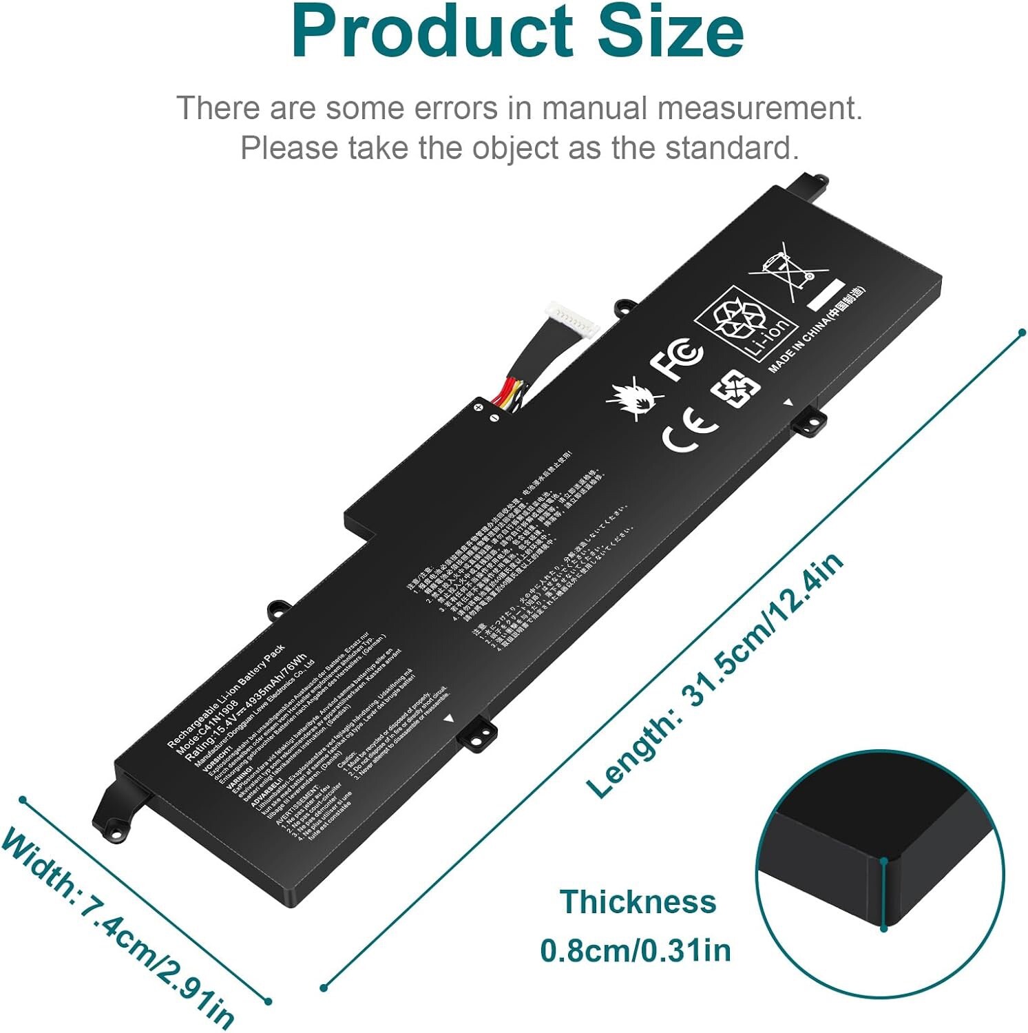Batteria Ricambio C41N1908 per Asus Zephyrus G14 GA401 - 15.4V 76Wh - 2