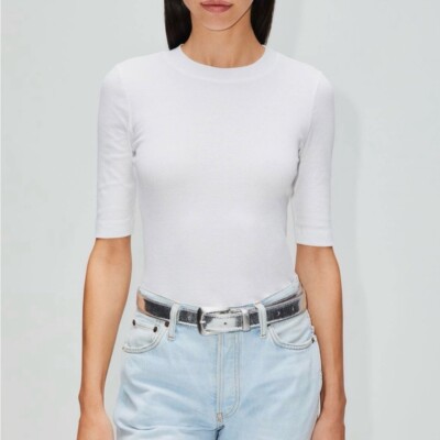 NWT Rosetta Getty White 100% Cotton Crop Sleeve T Shirt M