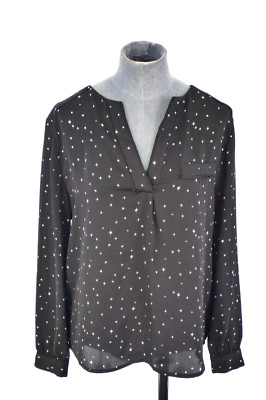 H&M Blouse Shirt Black Stars All Over Night sky V Neck Long Sleeve Elegant UK 10