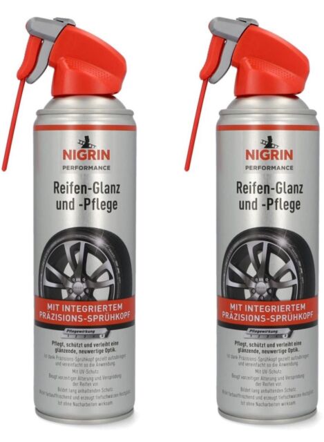 2x Set Nigrin Tire Care Tire Gloss Spray Cleaner Protection Car Tires Rubber-