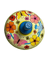 Ohio Art Vintage Tin Spinning Top Butterflies Blue Bird Litho Wood Handle