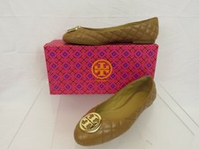 NIB TORY BURCH BENTON 2 BROWN TAN LEATHER QUILTED GOLD REVA LOGO BALLET FLATS 8
