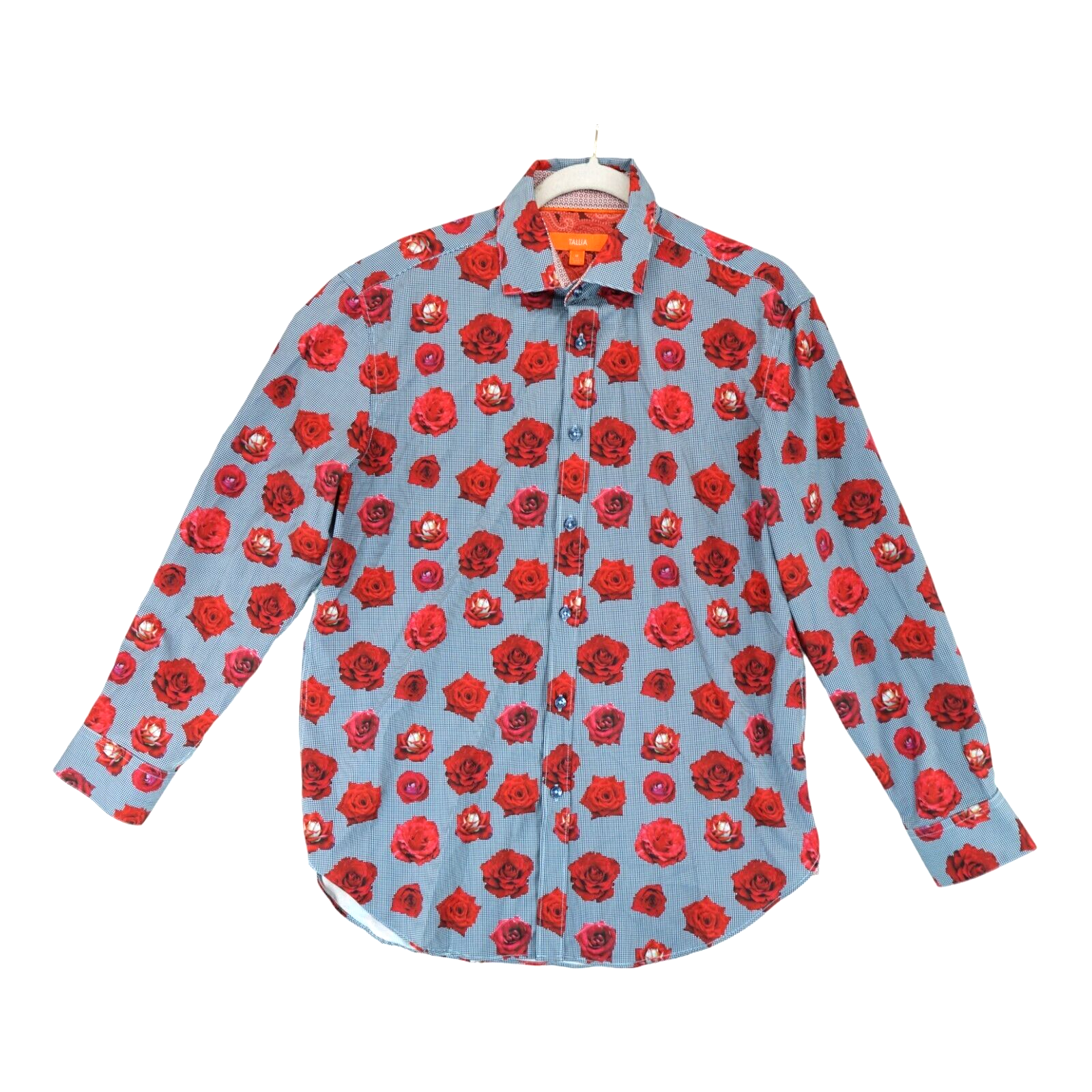 Tallia Men's Slim-Fit Non-Iron Performance Stretch Rose Floral Dress Shirt SizeM