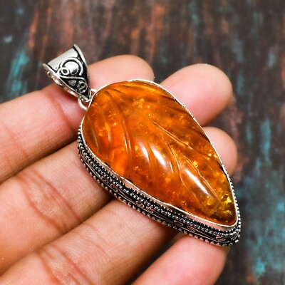 Amazing Baltic Amber Gemstone Handmade 925 Sterling Silver Women Jewelry Pendant