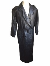 Vintage Maurices Full Length Leather Trench Coat Black Women's S / M Long Belted